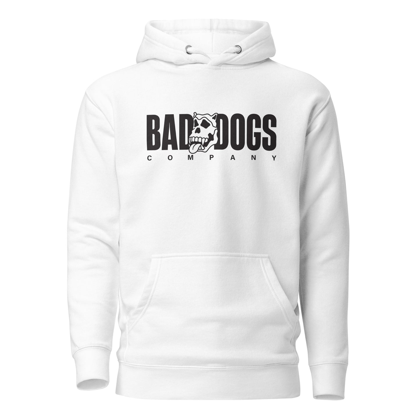Bad Dogs Basic Hoodie (White- Dark logo)